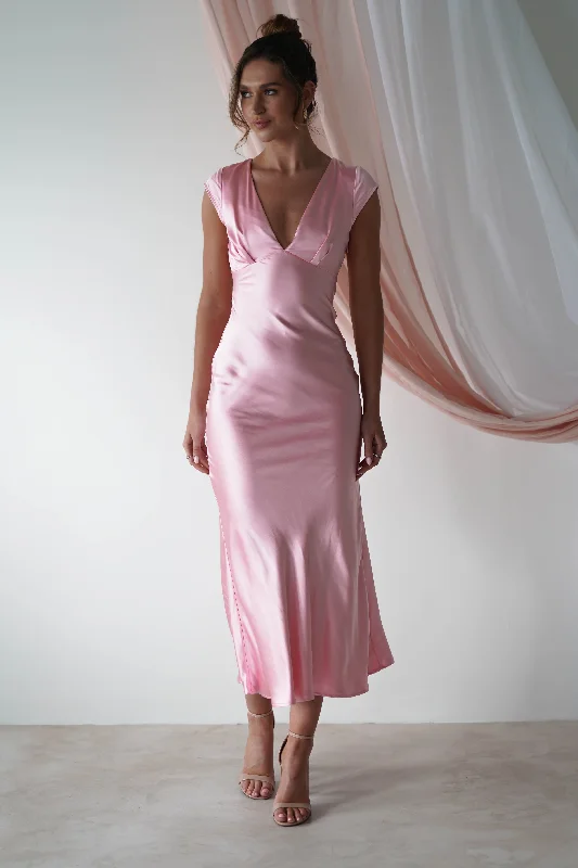 Durable Denim Maxi Dresses for Casual OutingsNellie Soft Satin Midaxi Dress | Pink