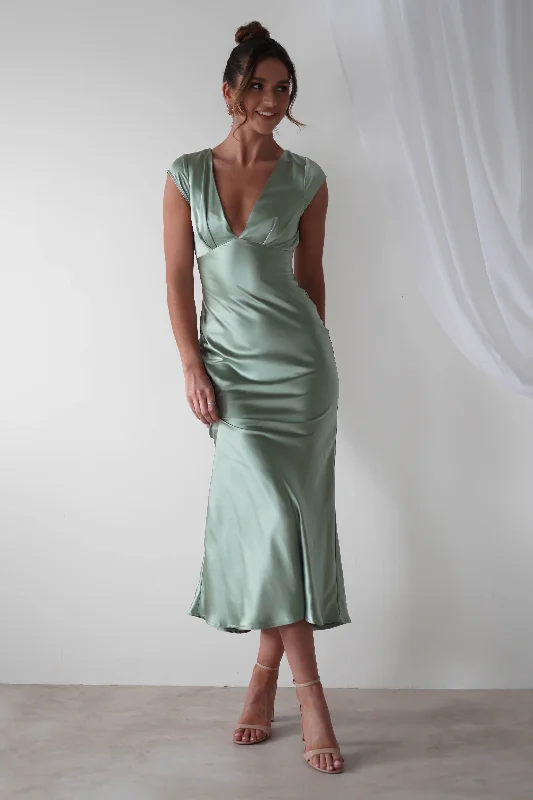 Maxi Dresses for College Graduation PhotoshootsNellie Soft Satin Midaxi Dress | Sage Green