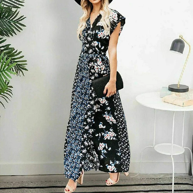 Maxi Dresses with Botanical Prints for a Natural and Fresh LookFashionSierra - New Women Boho Floral Long Maxi Loose Dress Evening Party Beach Summer Fashion Elegant Sexy Sundress Sleeveless Slimmer Clothes