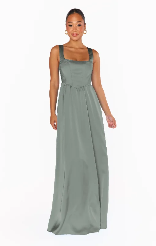 Off - the - Shoulder Maxi Dresses for Evening PartiesNina Maxi Dress ~ Deep Sage Luxe Satin