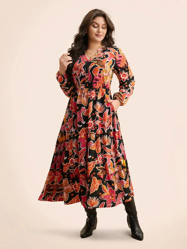 Maxi Dresses with Metallic Thread Embroidery for a Shiny and Luxurious LookNotched Floral Elastic Waist Maxi Dress