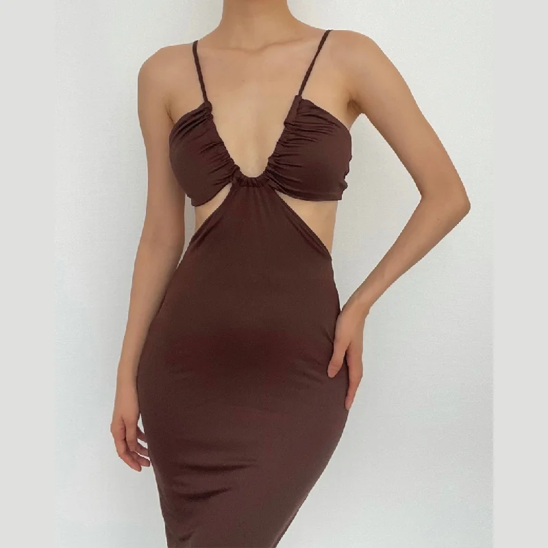 "Mother of the groom dresses for women in sophisticated designs"BerryBetty - One shoulder backless drawstring hollow out maxi dress "Mother of the groom dresses for women in sophisticated designs"BerryBetty - One shoulder backless drawstring hollow out maxi dress