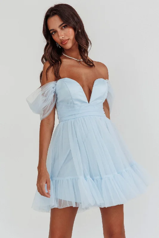 "Short dresses for women for a night out clubbing"Pixi Off-Shoulder Lace-Up Back Dress Baby Blue "Short dresses for women for a night out clubbing"Pixi Off-Shoulder Lace-Up Back Dress Baby Blue