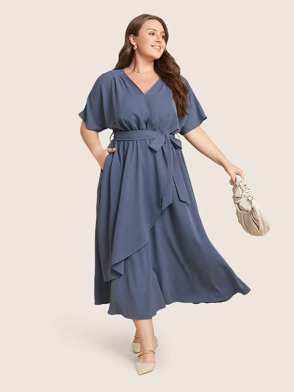 Maxi Dresses with Strap - Tie Details for a Personalized FitPlain Dolman Sleeve Pocket Belted Surplice Neck Flutter Dress Maxi Dresses with Strap - Tie Details for a Personalized FitPlain Dolman Sleeve Pocket Belted Surplice Neck Flutter Dress