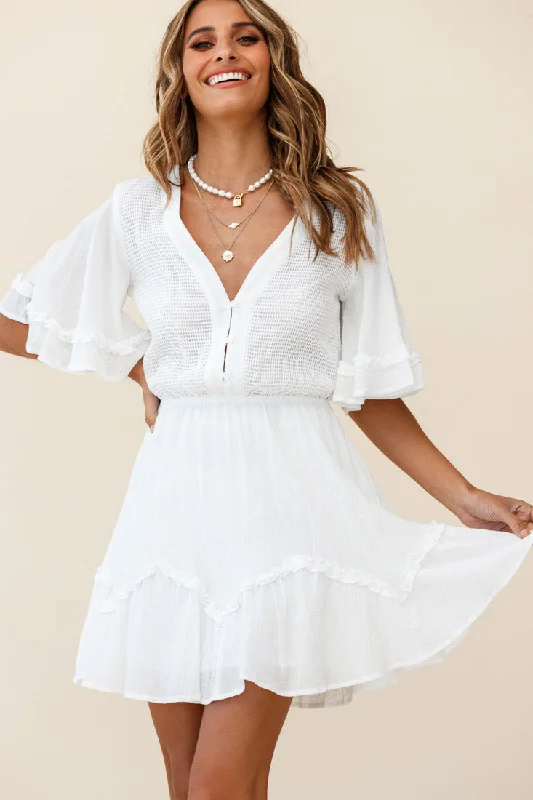 "Plus size wedding dresses for women with a perfect fit"Play It Again Bust Placket Mesh Detail Dress White