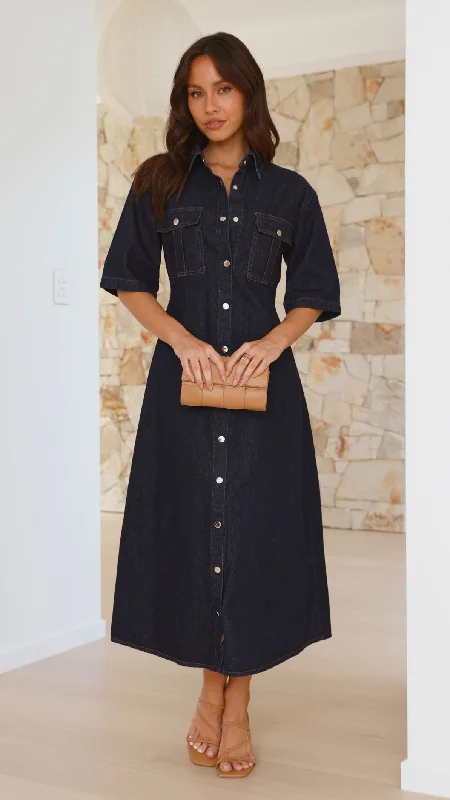 Elegant Silk Maxi Dresses with High SlitsRaz Maxi Dress - Dark Denim