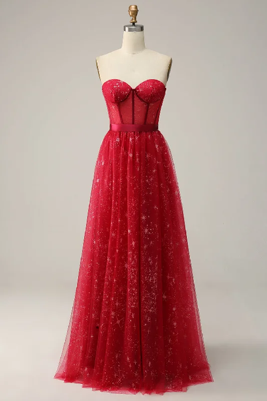 "Trendy casual dresses for women to wear at the beach"Red Strapless Tulle Corset Prom Dress "Trendy casual dresses for women to wear at the beach"Red Strapless Tulle Corset Prom Dress