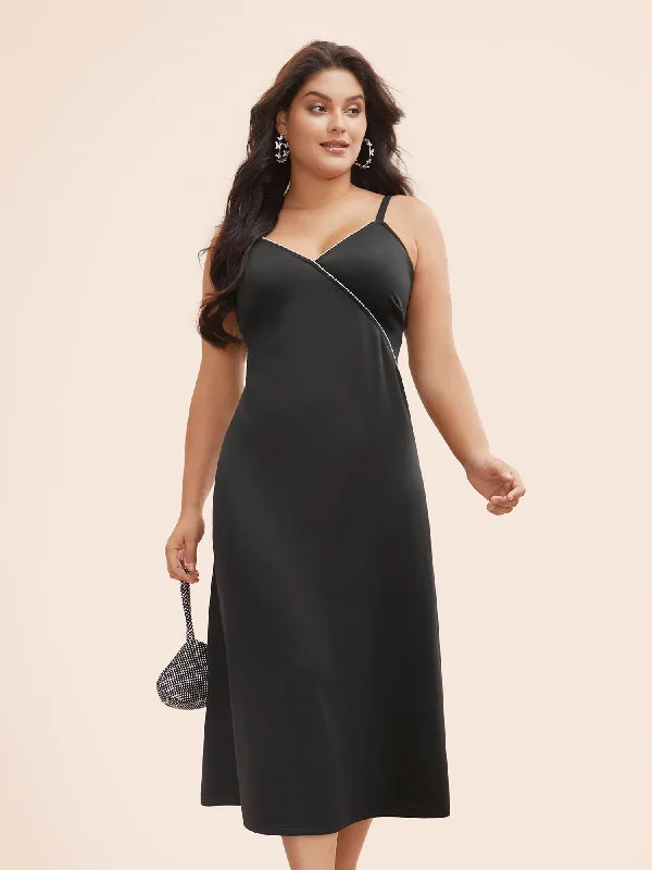 Soft Knit Maxi Dresses for Cozy EveningsRhinestone Detail Overlap Collar Cami Dress