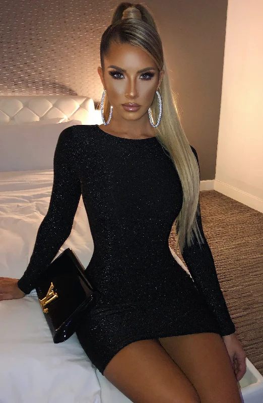 "Off - shoulder dresses for women to show off collarbones"Rilee Mini Dress - Black Sparkle "Off - shoulder dresses for women to show off collarbones"Rilee Mini Dress - Black Sparkle