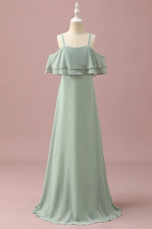 "Smart casual dresses for women for work - to - weekend transitions"Sage Straps Cold Shoulder Chiffon Junior Bridesmaid Dress "Smart casual dresses for women for work - to - weekend transitions"Sage Straps Cold Shoulder Chiffon Junior Bridesmaid Dress