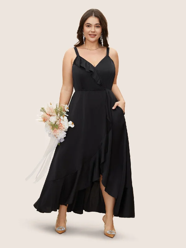 Maxi Dresses for Spring Outings in the CountrysideSatin Overlap Collar Ruffles Cami Dress