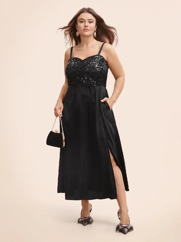 Maxi Dresses with Rhinestone Embellishments for a Glitzy LookSequin Patchwork Split Hem Cami Dress