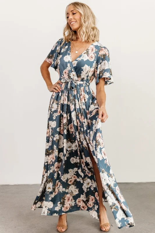 Plus - Size Maxi Dresses with Slimming EffectsSicily Satin Maxi Dress | Blue Floral