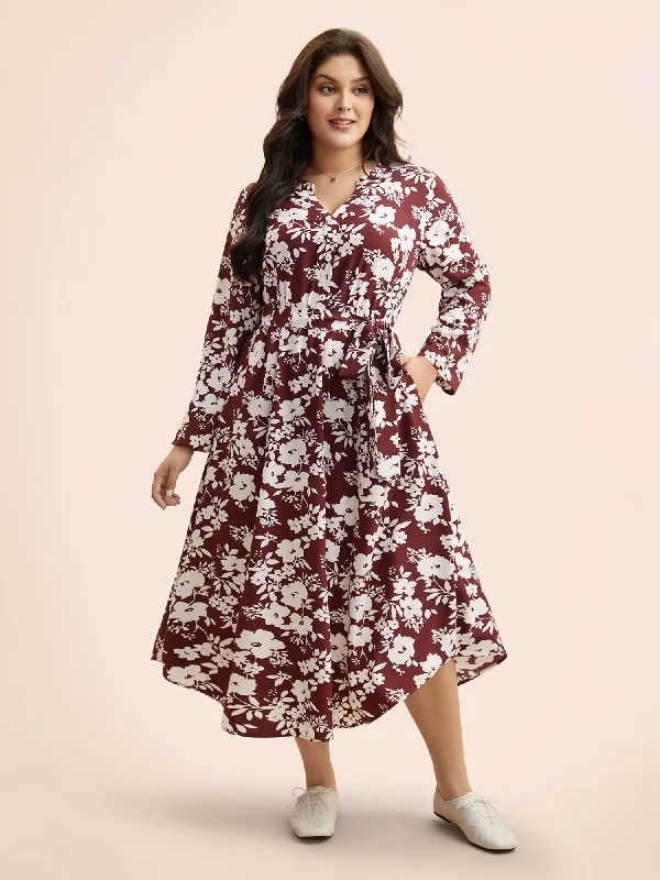 Maxi Dresses for Family Outings in the ParkSilhouette Floral Print Tab Sleeve Dress