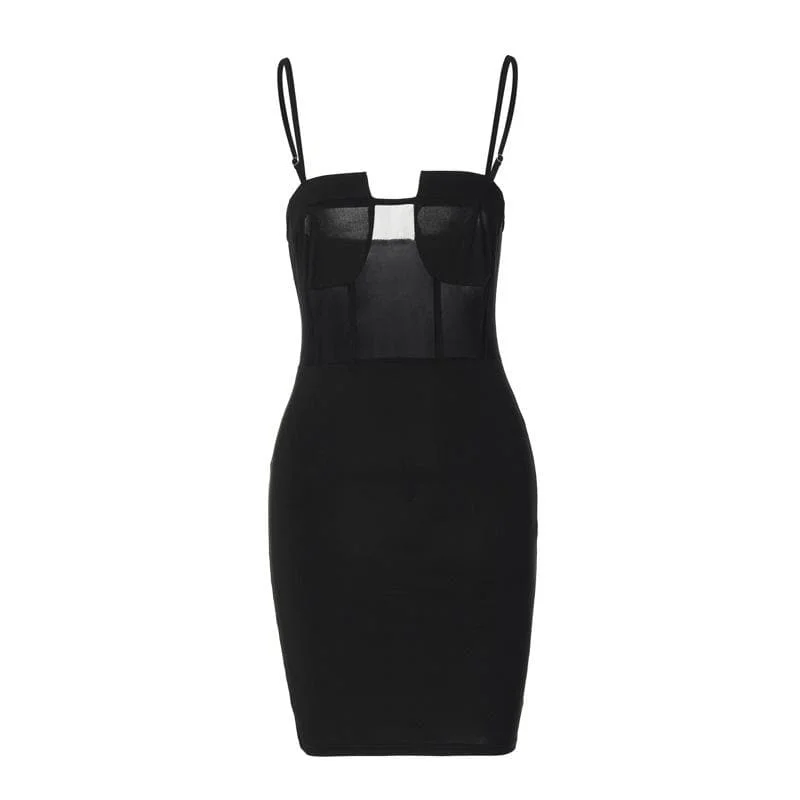 "Short dresses for women for a night out clubbing"BerryBetty - Solid mesh patchwork backless cami mini dress "Short dresses for women for a night out clubbing"BerryBetty - Solid mesh patchwork backless cami mini dress