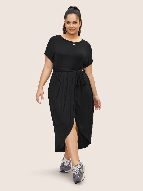 Maternity Maxi Dresses with Adjustable WaistsSolid Batwing Sleeve Wrap Hem Maxi Dress