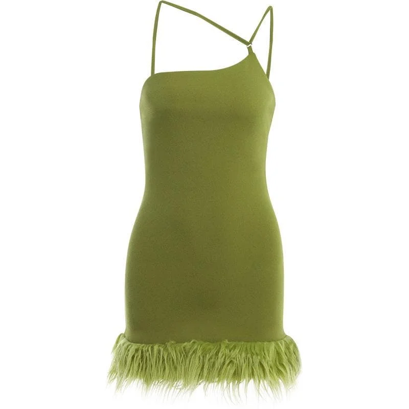 "A - line dresses for women to flatter the figure"BerryBetty - Solid irregular feather patchwork backless mini dress "A - line dresses for women to flatter the figure"BerryBetty - Solid irregular feather patchwork backless mini dress