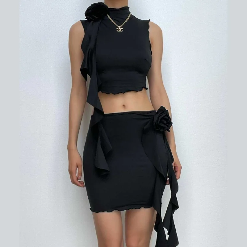 "Elegant wedding guest dresses for women under $100"BerryBetty - Solid ruffle flower applique sleeveless mini skirt set "Elegant wedding guest dresses for women under $100"BerryBetty - Solid ruffle flower applique sleeveless mini skirt set