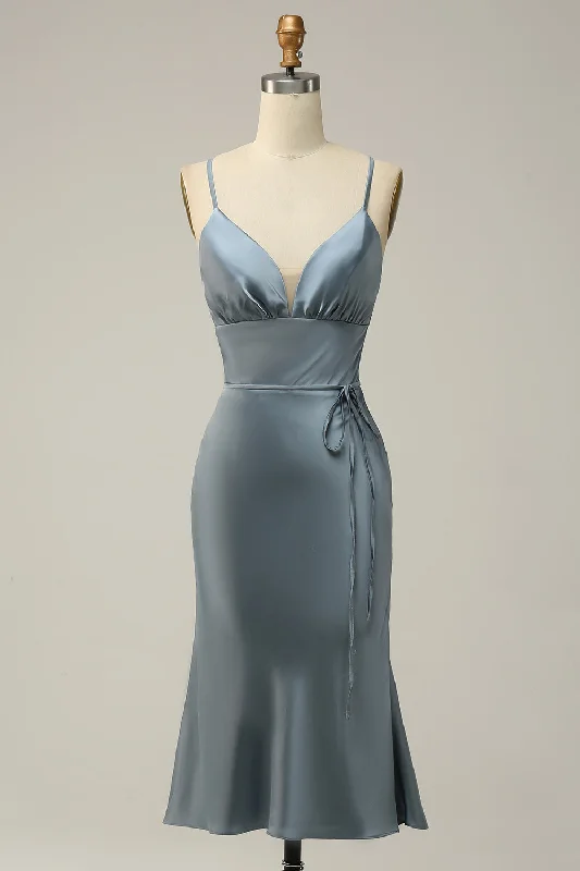 "Red dresses for women to make a bold statement"Spaghetti Straps Satin Blue Bridesmaid Dress "Red dresses for women to make a bold statement"Spaghetti Straps Satin Blue Bridesmaid Dress