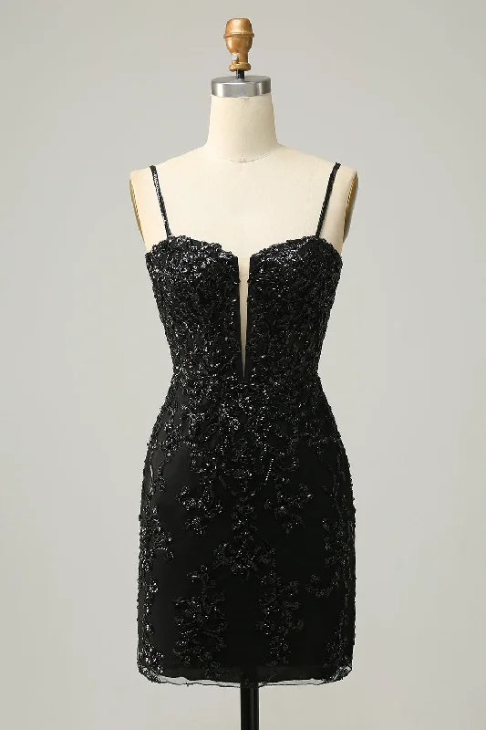 "Floral print dresses for women for a feminine look"Sparkly Black Corset Sequins Tight Homecoming Dress with Lace "Floral print dresses for women for a feminine look"Sparkly Black Corset Sequins Tight Homecoming Dress with Lace