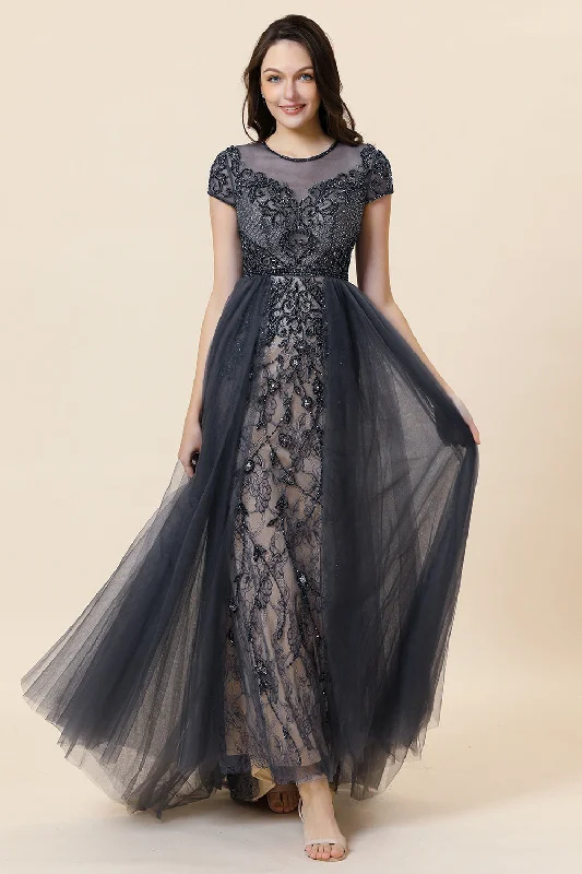 "T - shirt dresses for women for ultimate comfort"Sparkly Dark Grey Beaded Long Prom Dress "T - shirt dresses for women for ultimate comfort"Sparkly Dark Grey Beaded Long Prom Dress