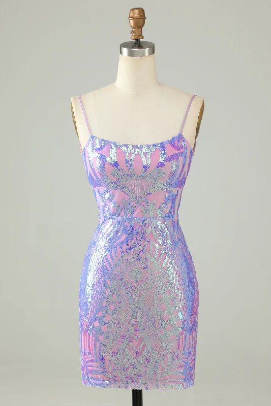 "Bodycon dresses for women to show off curves"Sparkly Purple Sequin Backless Tight Short Homecoming Dress "Bodycon dresses for women to show off curves"Sparkly Purple Sequin Backless Tight Short Homecoming Dress