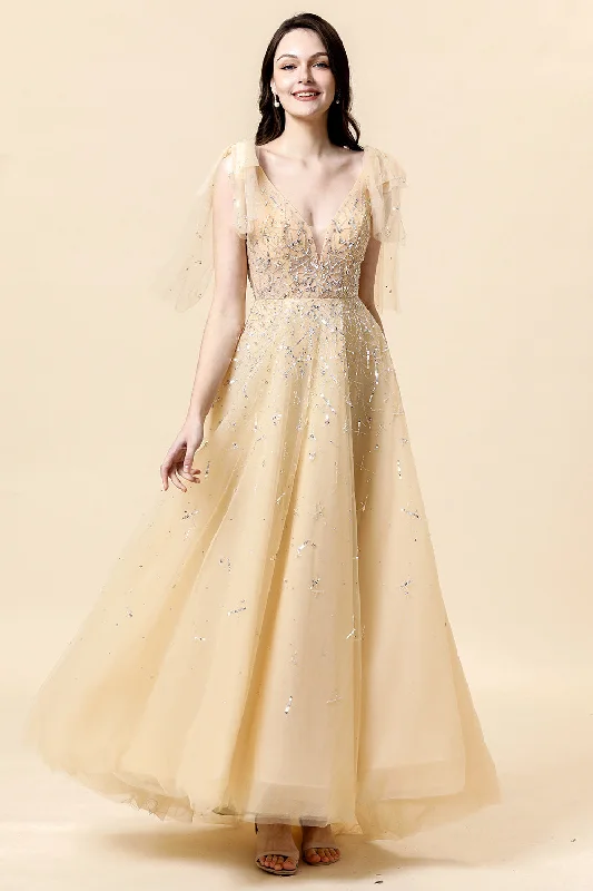 "White dresses for women for a fresh and clean look"Sparkly Yellow Beaded A-Line Formal Dress "White dresses for women for a fresh and clean look"Sparkly Yellow Beaded A-Line Formal Dress