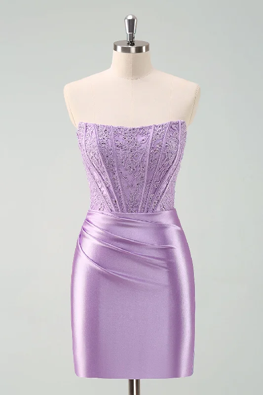 "Bodycon dresses for women to show off curves"Sparky Purple Strapless Bodycon Short Homecoming Dress "Bodycon dresses for women to show off curves"Sparky Purple Strapless Bodycon Short Homecoming Dress