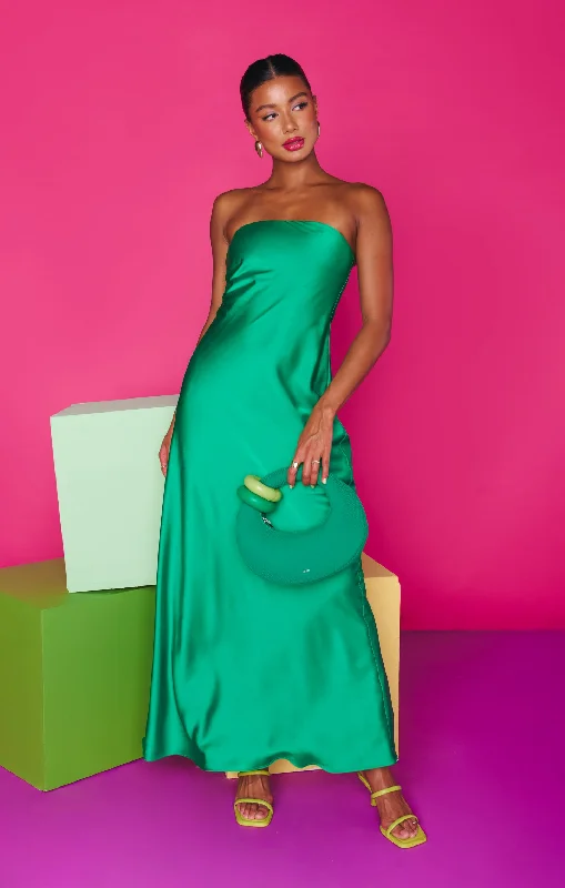 Maxi Dresses with Laser - Cut Patterns for a Modern LookTaylor Tube Dress ~ Clover Green Luxe Satin