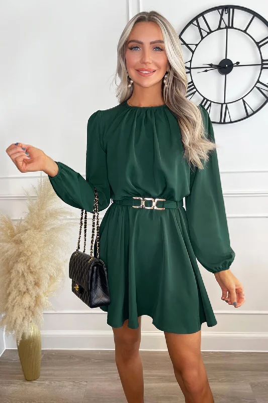 "Mini dresses for women for a youthful and trendy look"Teal Long Sleeve Belted Skater Dress "Mini dresses for women for a youthful and trendy look"Teal Long Sleeve Belted Skater Dress