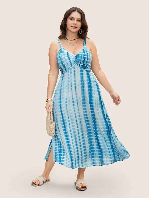 Off - the - Shoulder Maxi Dresses for Evening PartiesTie Dye Split Hem Maxi Cami Dress