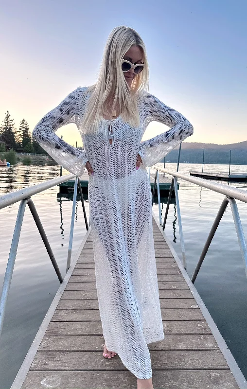 Ultra - Long Floor - Length Maxi Dresses for Formal EventsVacay Coverup ~ White Crochet