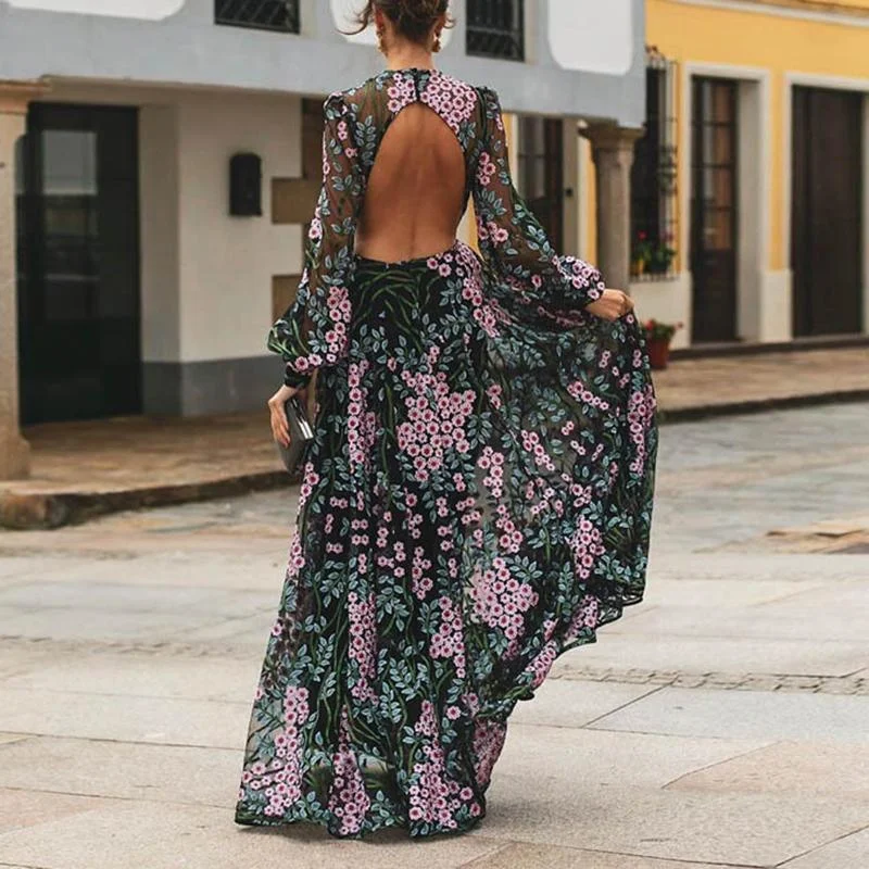 Backless Maxi Dresses for a Bold StatementFashionSierra - Vintage Backless Long Maxi Dress