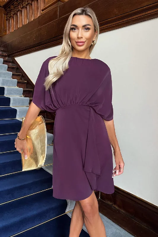 "New Arrivals Discount: 20% Off on Latest Women's Dress Collections"Wine Batwing Gathered Top Mini Dress "New Arrivals Discount: 20% Off on Latest Women's Dress Collections"Wine Batwing Gathered Top Mini Dress