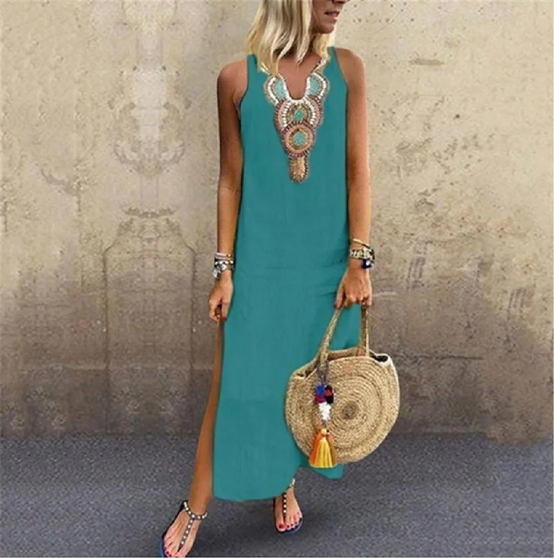 Maxi Dresses with Ruffled Trim for a Sweet and Girly LookFashionSierra - Casual Boho Floral Summer Holiday Long Loose Sundress