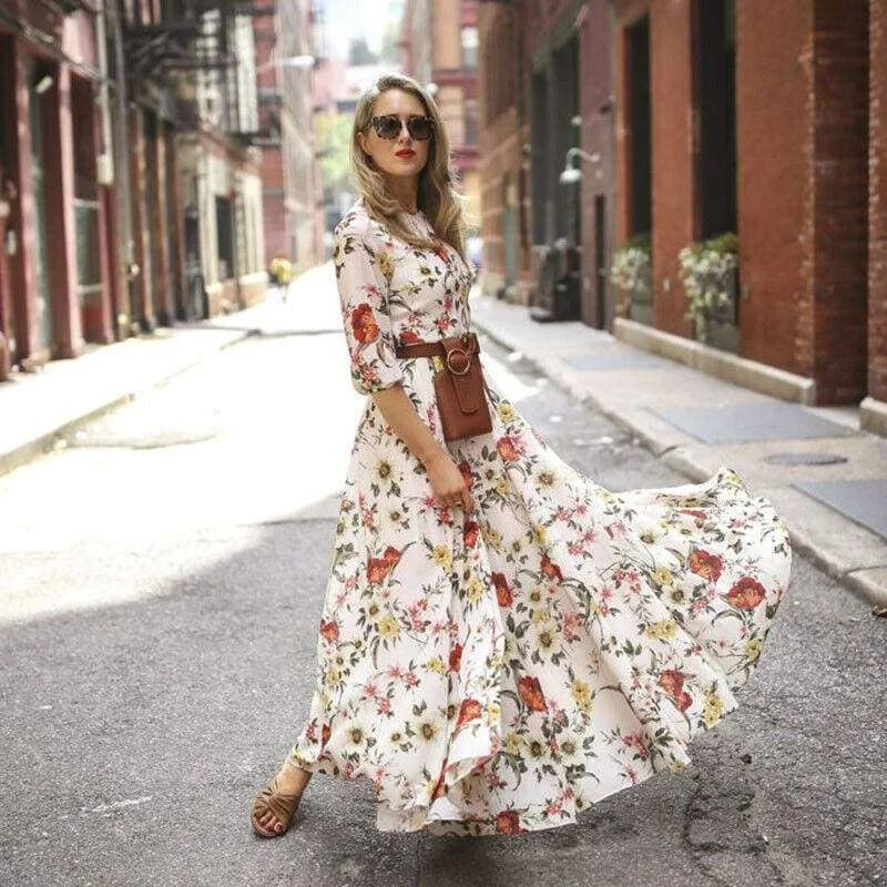 High - Waisted Maxi Dresses to Create Long Leg LinesFashionSierra - Women's Boho Maxi Dress Floral Summer Beach Party Long Sundress Fashion Ladies Casual Daily Half Sleeve Dress Clothes High - Waisted Maxi Dresses to Create Long Leg LinesFashionSierra - Women's Boho Maxi Dress Floral Summer Beach Party Long Sundress Fashion Ladies Casual Daily Half Sleeve Dress Clothes