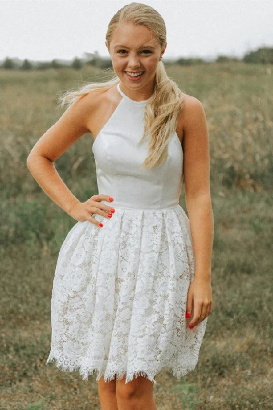 Plaid Party Dresses with Satin Trim for Ladies' Preppy and Stylish VibeA-Line Ivory Lace Halter Neckline Backless Short Homecoming Dress PD449 Plaid Party Dresses with Satin Trim for Ladies' Preppy and Stylish VibeA-Line Ivory Lace Halter Neckline Backless Short Homecoming Dress PD449