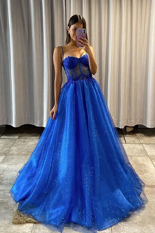 Party Dresses with Sequined Hearts and Ruffled Hem and Satin and Lace Combo for Ladies' Romantic and Feminine LookA Line Shiny Royal Blue Tulle Sweetheart Formal Prom Dress PSK404 Party Dresses with Sequined Hearts and Ruffled Hem and Satin and Lace Combo for Ladies' Romantic and Feminine LookA Line Shiny Royal Blue Tulle Sweetheart Formal Prom Dress PSK404
