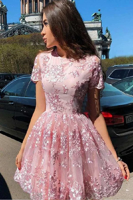 Elegant Long Sleeve Lace Party Dresses for Ladies' Formal EventsA Line Short Sleeve Lace Short Prom Dress Short Homecoming Dress PD451 Elegant Long Sleeve Lace Party Dresses for Ladies' Formal EventsA Line Short Sleeve Lace Short Prom Dress Short Homecoming Dress PD451