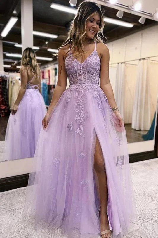 Party Dresses with Embroidered Party Animals and Colorful Sequins for Ladies' Themed Party FunA-Line V Neck Lilac Tulle Long Slit Prom Dress Evening Dress PSK405 Party Dresses with Embroidered Party Animals and Colorful Sequins for Ladies' Themed Party FunA-Line V Neck Lilac Tulle Long Slit Prom Dress Evening Dress PSK405
