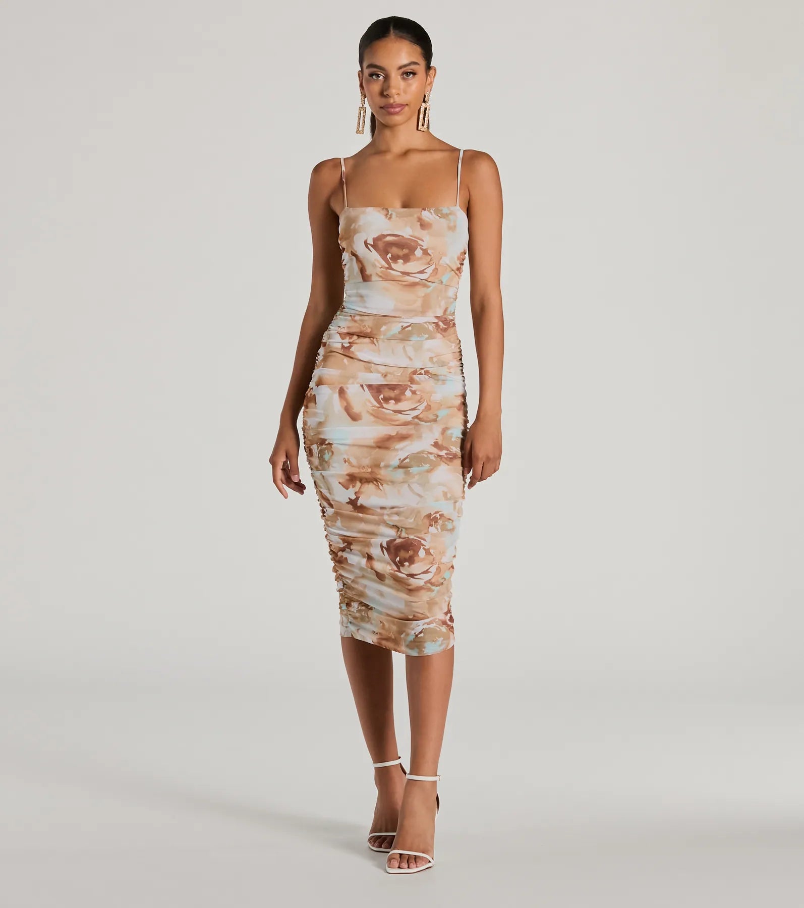 Embroidered - beadwork midi dress for a luxurious and detailed lookAdmiring Muse Sleeveless Bodycon Floral Midi Dress