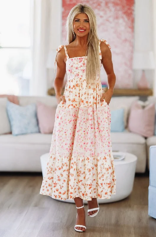 Striped cotton midi dress for a classic and timeless lookAmalfi Summers Midi Dress - Pink and Yellow