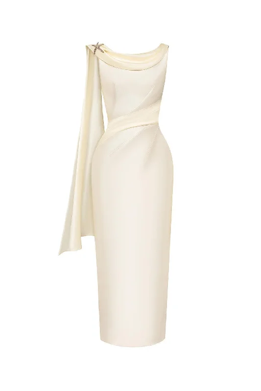Designer - brand midi dress with a high - end labelAngelica Pegged Cowl Neck Taffeta Midi Dress