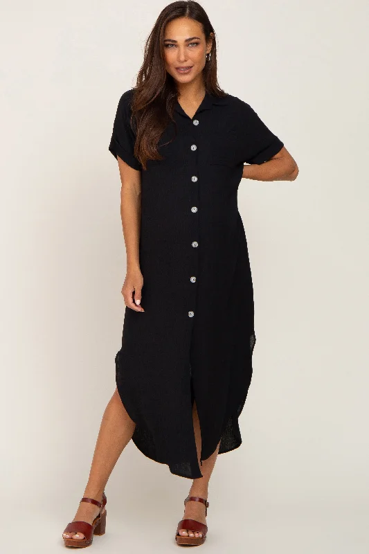 "Exclusive Discount: 30% Off All Women's Dresses for a Limited Period"Black Button Down Hi Low Maternity Maxi Dress "Exclusive Discount: 30% Off All Women's Dresses for a Limited Period"Black Button Down Hi Low Maternity Maxi Dress