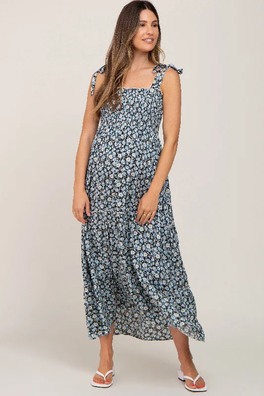 "Midi dresses for women with unique patterns"Black Floral Sleeveless Tiered Maternity Maxi Dress "Midi dresses for women with unique patterns"Black Floral Sleeveless Tiered Maternity Maxi Dress