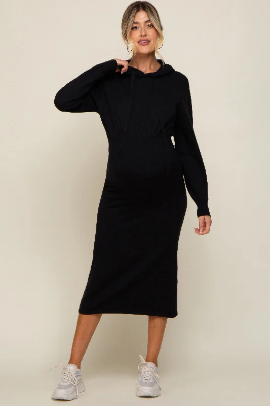 "Elegant wedding guest dresses for women under $100"Black Knit Hooded Long Sleeve Maternity Dress "Elegant wedding guest dresses for women under $100"Black Knit Hooded Long Sleeve Maternity Dress