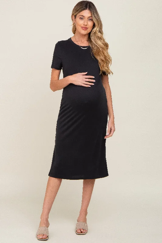 "A - line dresses for women to flatter the figure"Black Midi T-Shirt Maternity Dress "A - line dresses for women to flatter the figure"Black Midi T-Shirt Maternity Dress