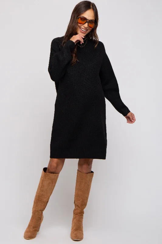 "Maxi dresses for women to wear in the fall"Black Mock Neck Maternity Sweater Dress