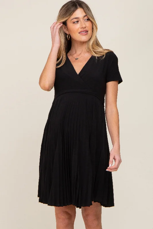 "Mini dresses for women for a youthful and trendy look"Black Pleated Maternity/Nursing Dress
