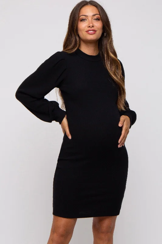 "VIP Sale: Extra 15% Off on Women's Dresses for Our Loyal Customers"Black Ribbed Long Sleeve Mock Neck Maternity Dress "VIP Sale: Extra 15% Off on Women's Dresses for Our Loyal Customers"Black Ribbed Long Sleeve Mock Neck Maternity Dress
